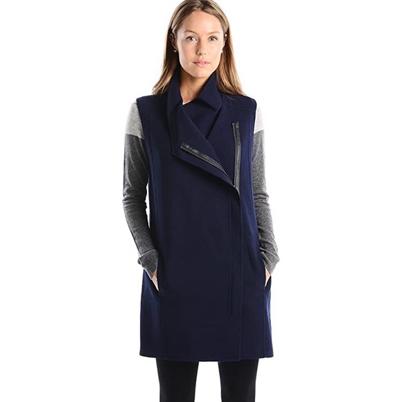 Vince Sleeveless Asymmetric Wool Zip Vest Leather - Picture 9 of 9